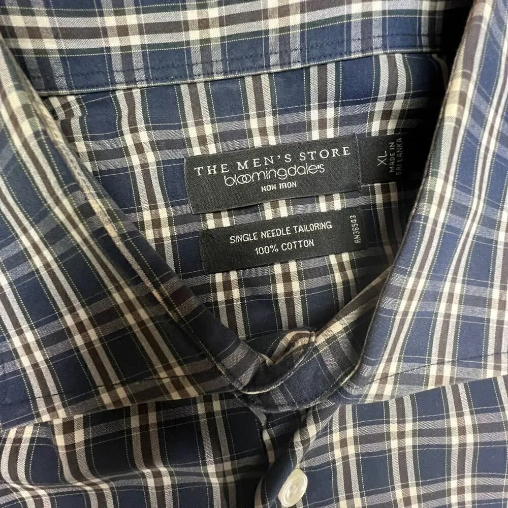The Men's Store Bloomingdale's Blue Plaid Button Up Shirt Size XLarge Cotton
